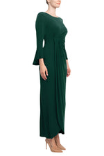 Connected Apparel Boat Neck Circular Flounce Sleeve Gathered Side Solid ITY Gown