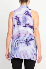 Floral & Ivy Print Top - Elegant Black Blue Purple Polyester Blouse - Glamourous Grace