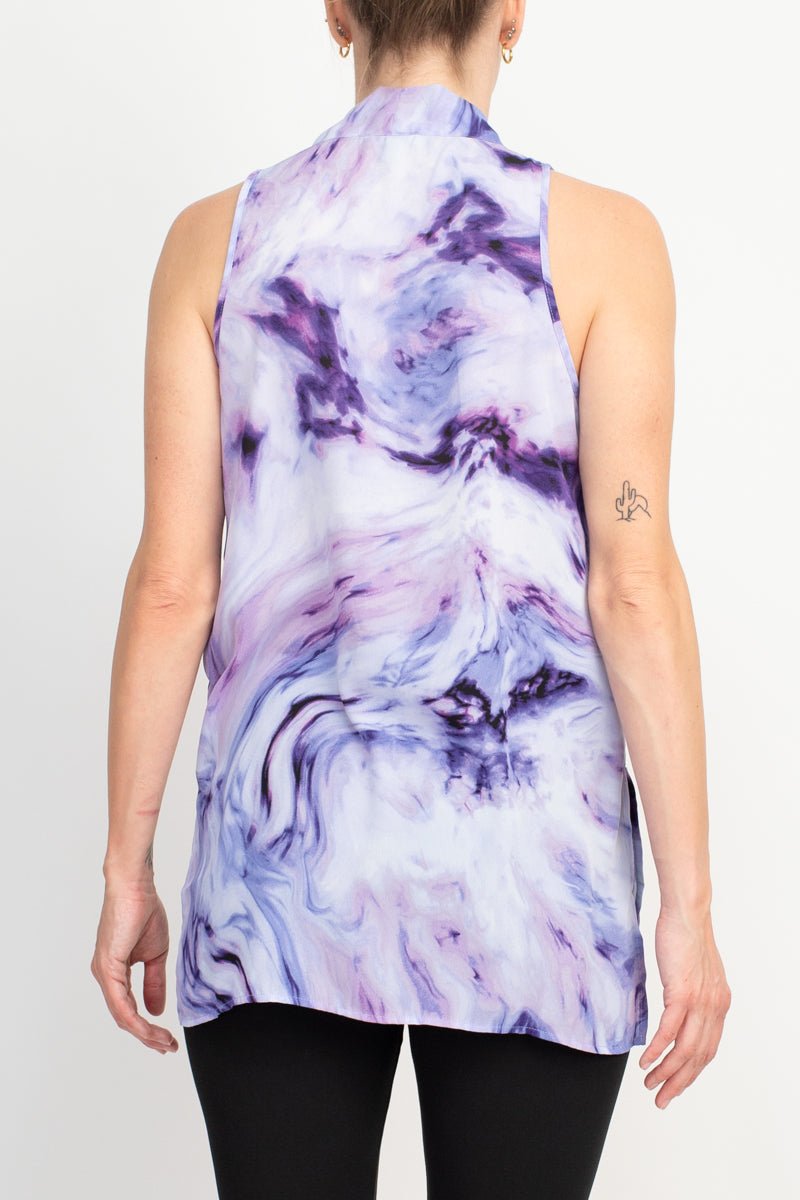 Floral & Ivy Print Top - Elegant Black Blue Purple Polyester Blouse - Glamourous Grace