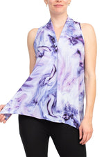 Floral & Ivy Print Top - Elegant Black Blue Purple Polyester Blouse - Glamourous Grace