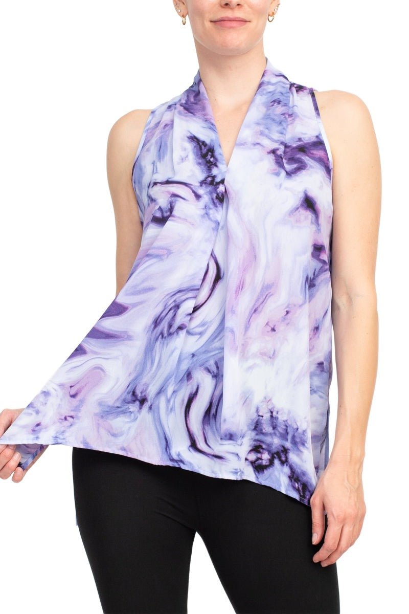 Floral & Ivy Print Top - Elegant Black Blue Purple Polyester Blouse - Glamourous Grace