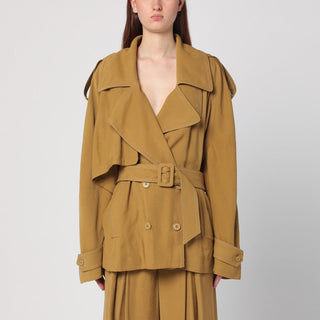 Double-breasted Overcoat In Ochre Yellow - By Baano