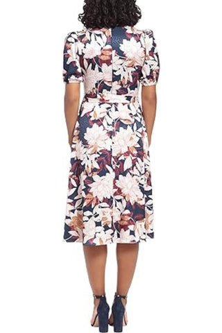 London Times Puff Sleeve Satin Midi Tie Waist Dress - Glamourous Grace