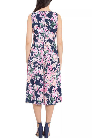 London Times Printed Sleeveless Versatile Empire A-line Keyhole Neckline Midi Dress - By Baano