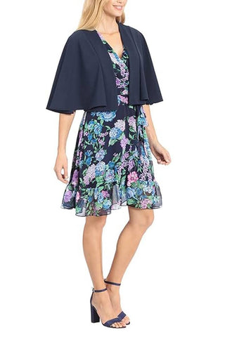 London Times Open Front Flutter Sleeve Solid Capelet Cloud Crepe - Glamourous Grace