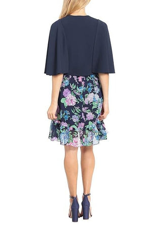 London Times Open Front Flutter Sleeve Solid Capelet Cloud Crepe - Glamourous Grace
