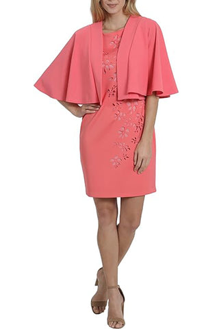 London Times Open Front Flutter Sleeve Solid Capelet Cloud Crepe - Glamourous Grace