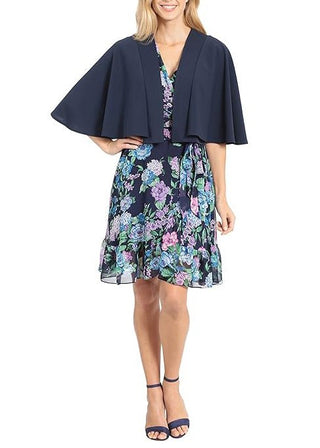 London Times Open Front Flutter Sleeve Solid Capelet Cloud Crepe - Glamourous Grace