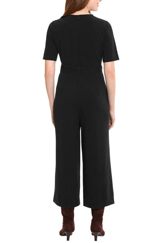 London Times Crew Neck Short Sleeve Zipper Closure Straight Leg Scuba Crepe Jumpsuit - Glamourous Grace