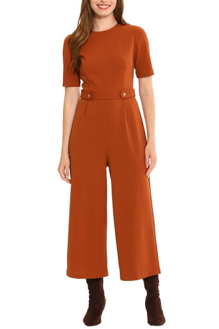 London Times Crew Neck Short Sleeve Zipper Closure Straight Leg Scuba Crepe Jumpsuit - Glamourous Grace
