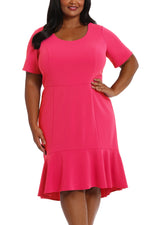London Times Scoop Neck Short Sleeve Flounce Hem Versatile Dress (Plus Size)