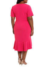 London Times Scoop Neck Short Sleeve Flounce Hem Versatile Dress (Plus Size)