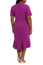 London Times Scoop Neck Short Sleeve Flounce Hem Versatile Dress (Plus Size)