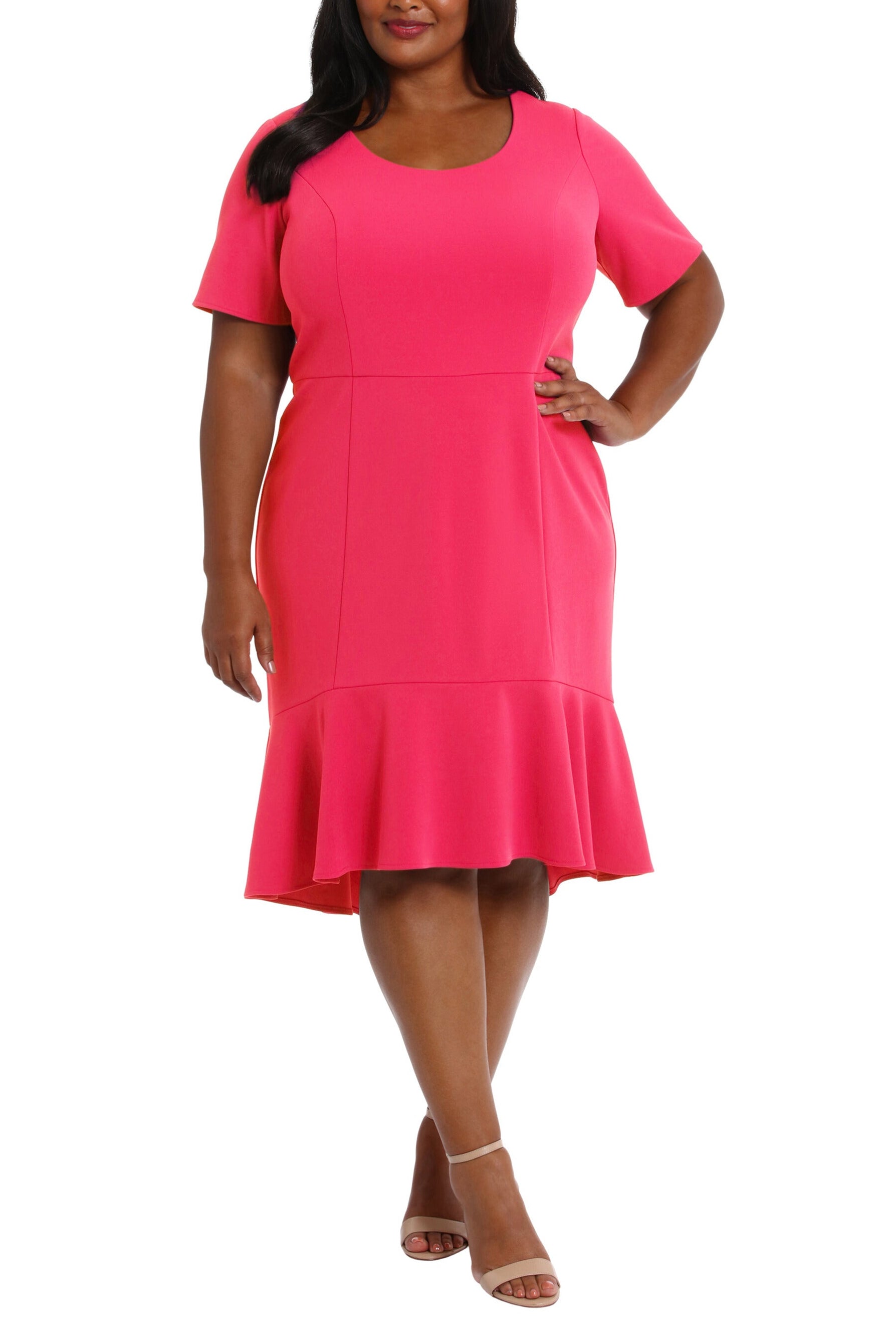 London Times Scoop Neck Short Sleeve Flounce Hem Versatile Dress (Plus Size)
