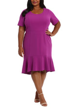London Times Scoop Neck Short Sleeve Flounce Hem Versatile Dress (Plus Size)