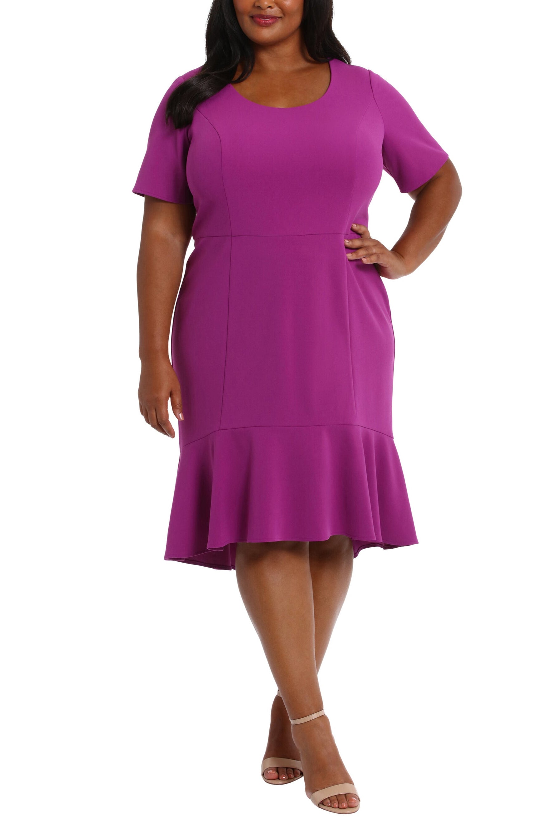 London Times Scoop Neck Short Sleeve Flounce Hem Versatile Dress (Plus Size)