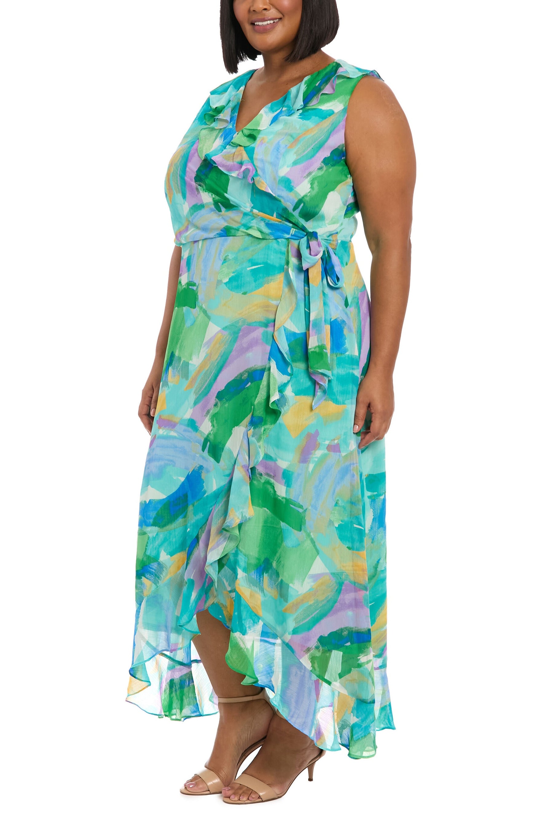 London Times Flattering V-Neckline Flowing Skirt Rosie Maxi Dress (Plus Size)