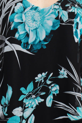 Connected Apparel V - Neck Floral Print Cape Sleeve Chiffon & ITY Dress - Glamourous Grace