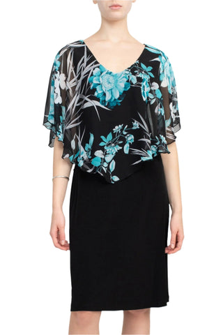 Connected Apparel V - Neck Floral Print Cape Sleeve Chiffon & ITY Dress - Glamourous Grace