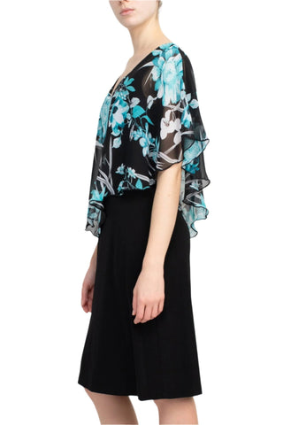 Connected Apparel V - Neck Floral Print Cape Sleeve Chiffon & ITY Dress - Glamourous Grace