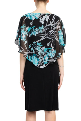 Connected Apparel V - Neck Floral Print Cape Sleeve Chiffon & ITY Dress - Glamourous Grace