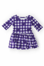 TCU Plaid Frog 3/4 Sleeve Twirl Bodysuit