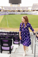 TCU Purple Frog 3/4 Sleeve Pocket Twirl Dress
