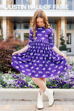 TCU Purple Frog 3/4 Sleeve Pocket Twirl Dress