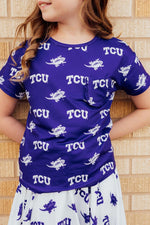 TCU Purple Frog Ruffle Pocket Tee