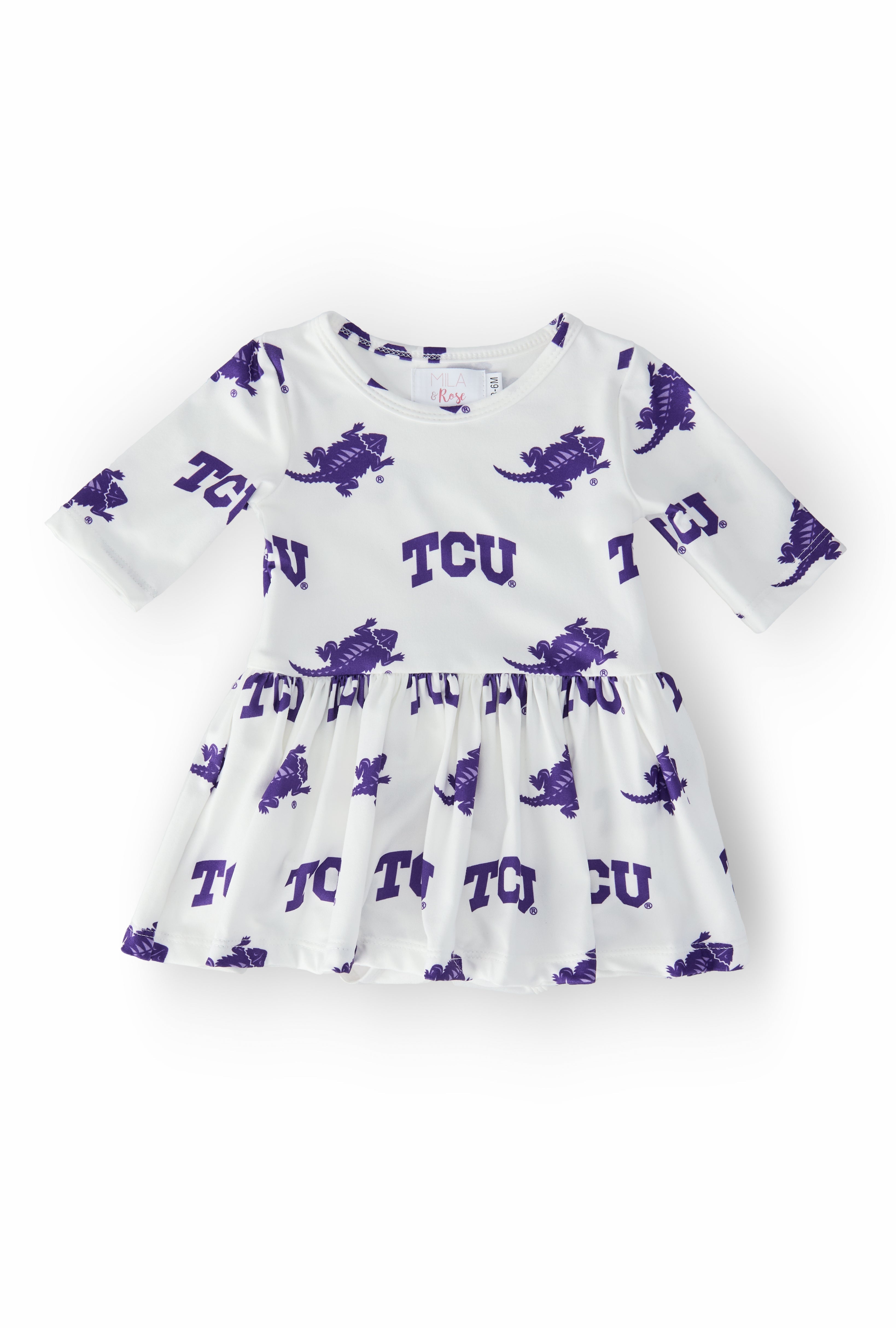 TCU White Frog 3/4 Sleeve Twirl Bodysuit