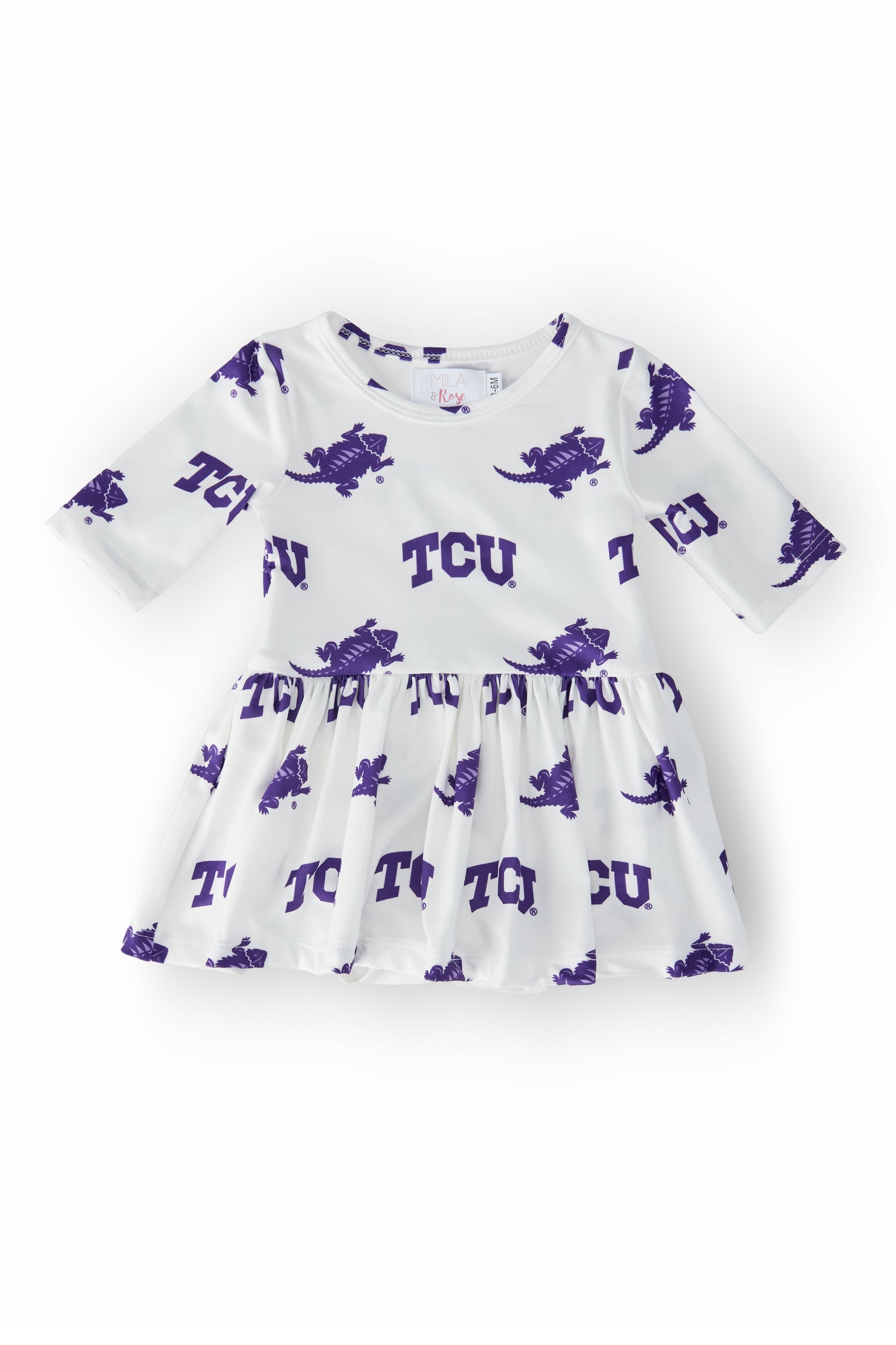TCU White Frog 3/4 Sleeve Twirl Bodysuit