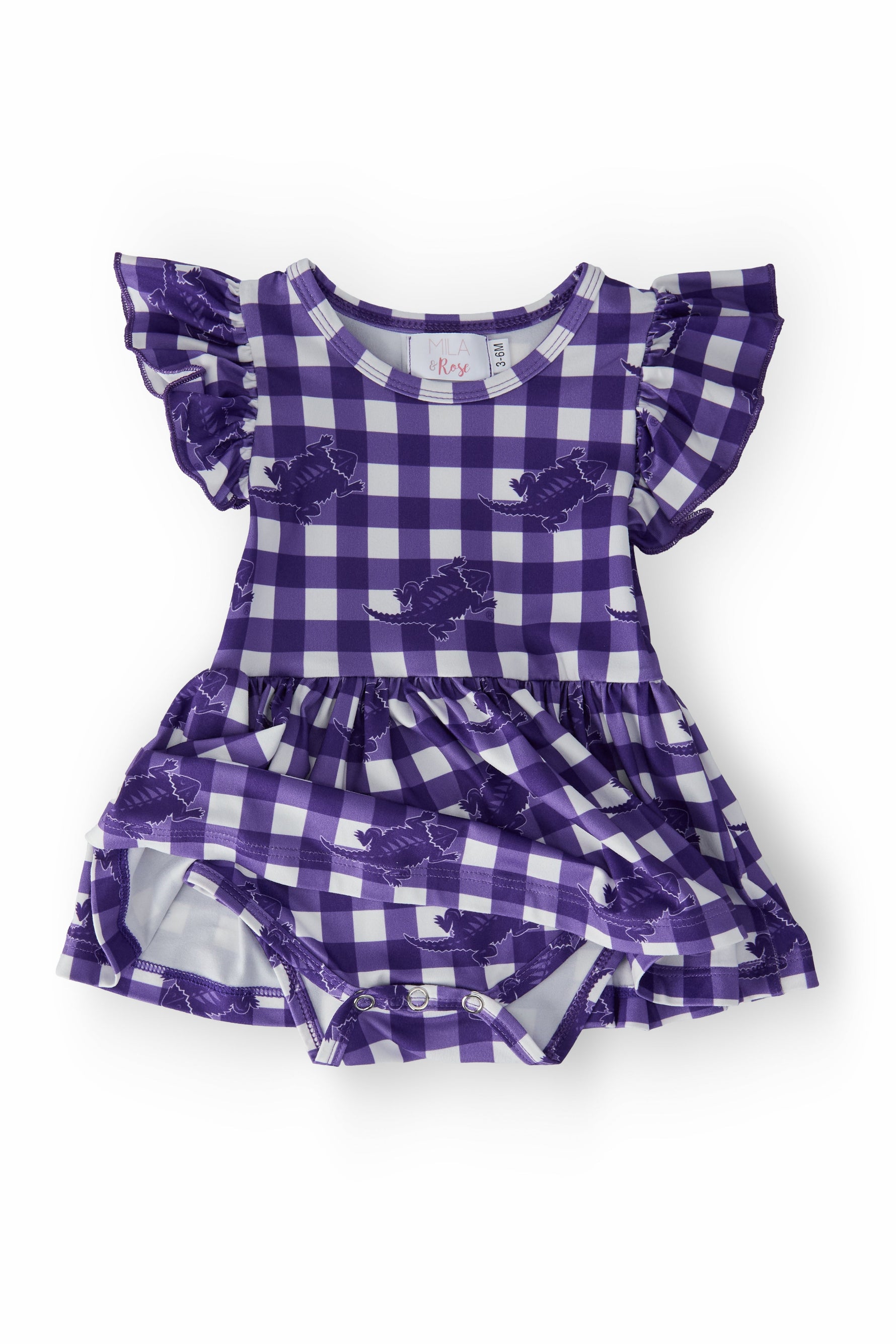 TCU Plaid Frog Flutter Twirl Bodysuit