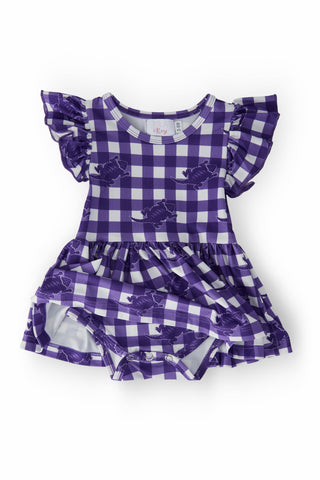 TCU Plaid Frog Flutter Twirl Bodysuit - By Baano