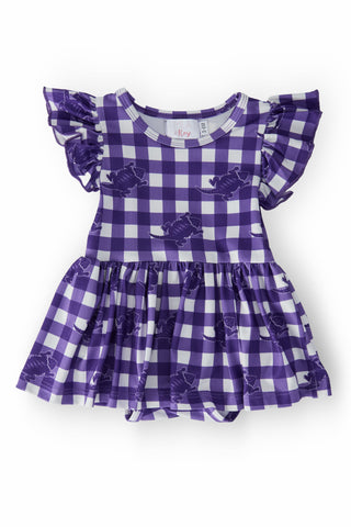 TCU Plaid Frog Flutter Twirl Bodysuit - By Baano