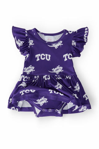TCU Purple Frog Flutter Twirl Bodysuit - By Baano