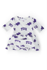 TCU White Frog 3/4 Sleeve Twirl Bodysuit