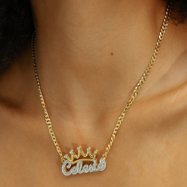 Double Plated Crown Name Necklace