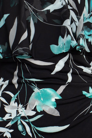 Connected Apparel V - Neck Short Sleeve Floral Print Chiffon Overlay Gathered Side Floral Print ITY Dress - Glamourous Grace