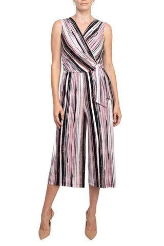 Connected Apparel Surplice Neck Tie Side Multi Print ITY Jumpsuit - Glamourous Grace
