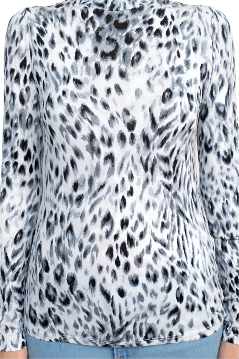 T Tahari High Neck Long Sleeve Animal Print Knit Top - Glamourous Grace