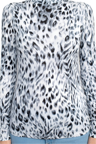 T Tahari High Neck Long Sleeve Animal Print Knit Top - By Baano