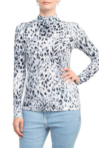 T Tahari High Neck Long Sleeve Animal Print Knit Top - By Baano