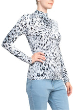 T Tahari High Neck Long Sleeve Animal Print Knit Top - Glamourous Grace