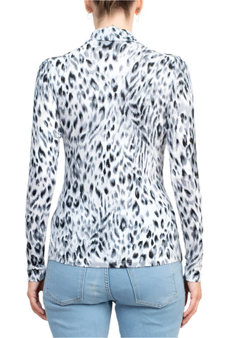 T Tahari High Neck Long Sleeve Animal Print Knit Top - By Baano