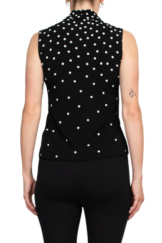 T Tahari Polka Dot Collared Neck Sleeveless Top - By Baano