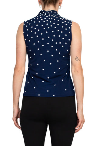 T Tahari Polka Dot Collared Neck Sleeveless Top - By Baano