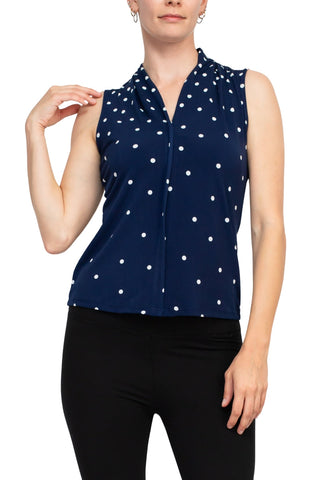 T Tahari Polka Dot Collared Neck Sleeveless Top - By Baano