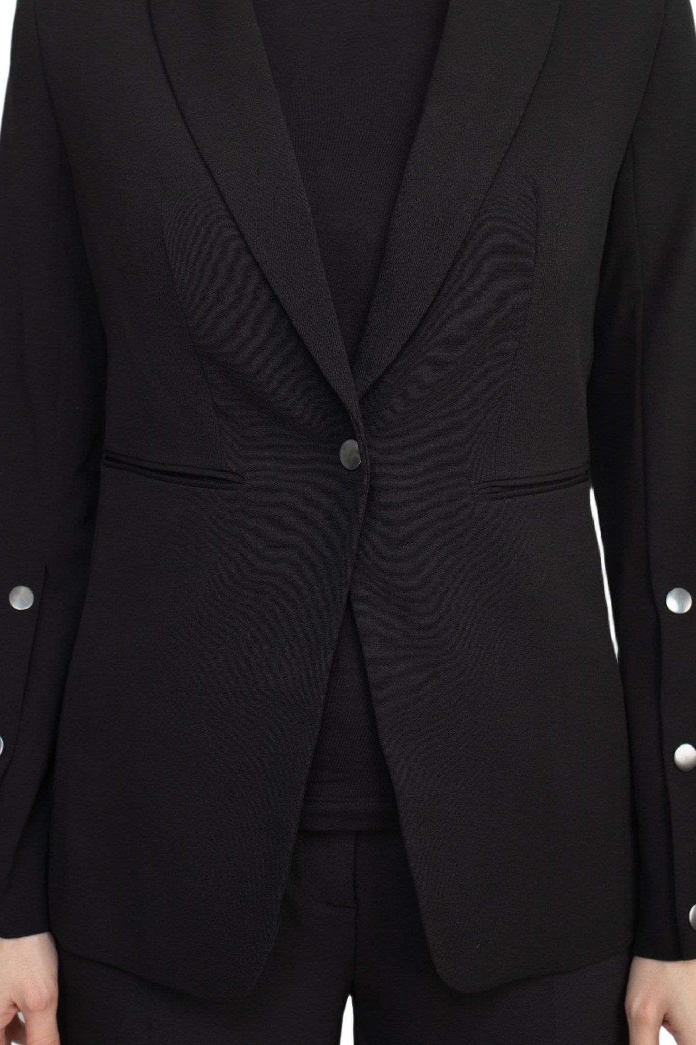 T Tahari Notched Collar Long Sleeve One Button Rayon Blazer - Glamourous Grace