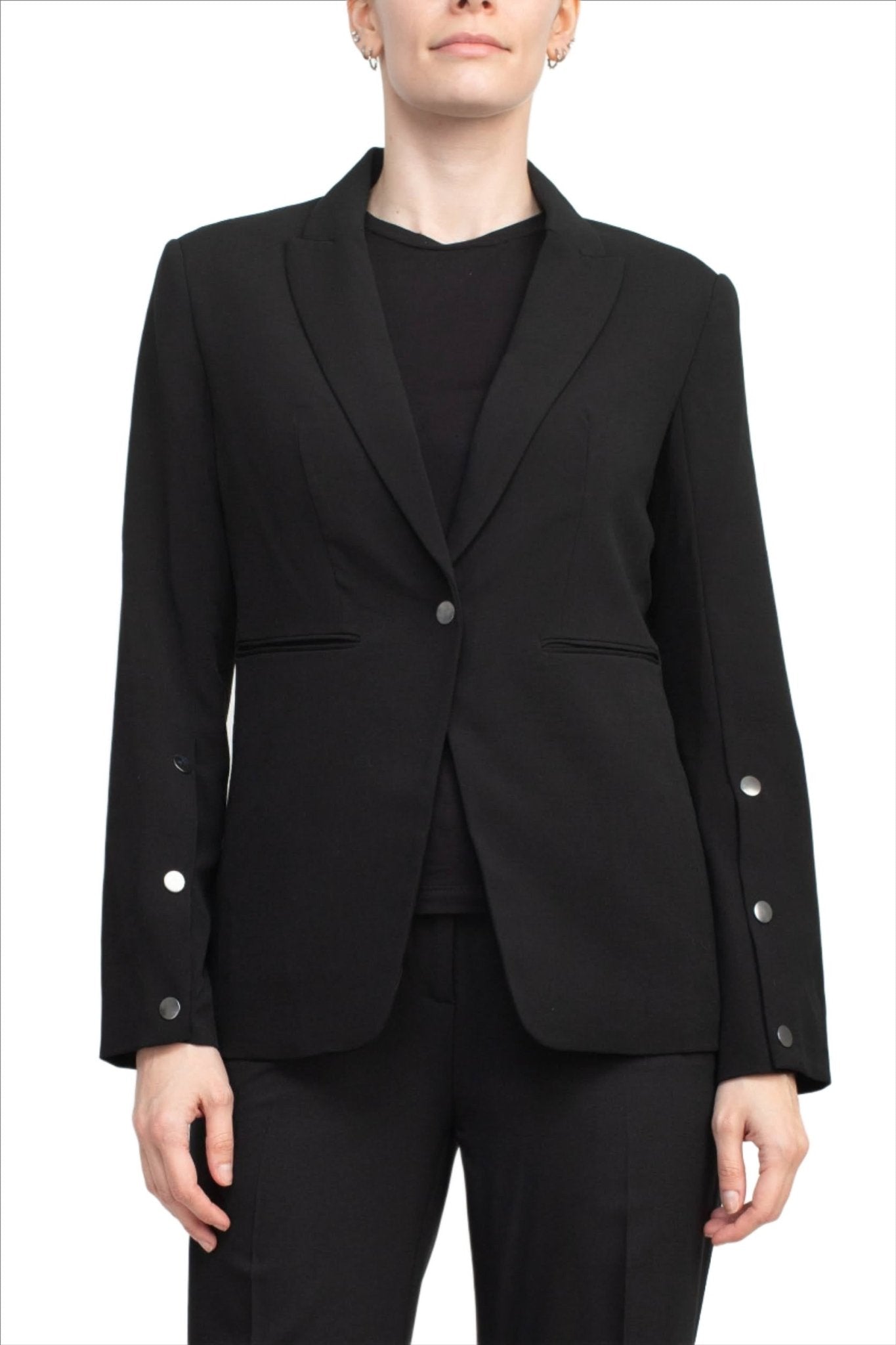 T Tahari Notched Collar Long Sleeve One Button Rayon Blazer - Glamourous Grace