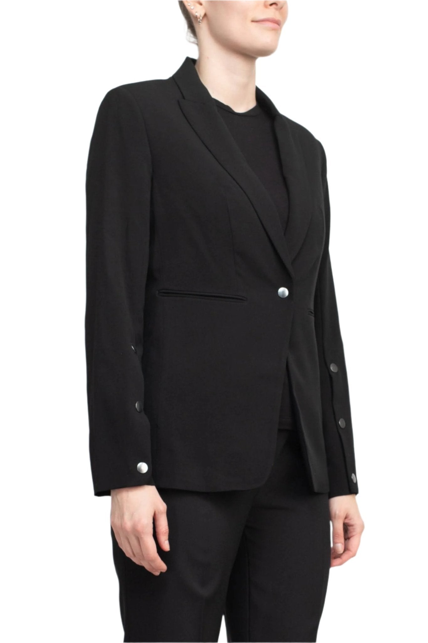 T Tahari Notched Collar Long Sleeve One Button Rayon Blazer - Glamourous Grace